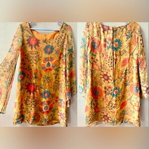 Vtg. 70’s Young Edwardian by Arpeja Boho Floral Sheer Bell Sleeve Shift Dress M*